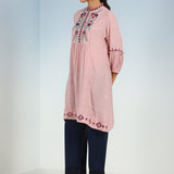 Solid Pink Tunic with Stylish Gathered Sleeve