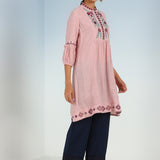 Solid Pink Tunic with Stylish Gathered Sleeve