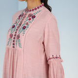 Solid Pink Tunic with Stylish Gathered Sleeve