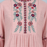 Solid Pink Tunic with Stylish Gathered Sleeve