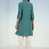 Solid Teal Tunic with Stylish Gathered Sleeve