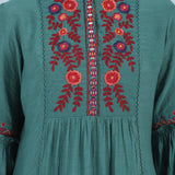 Solid Teal Tunic with Stylish Gathered Sleeve