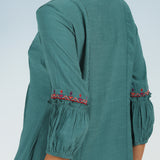 Solid Teal Tunic with Stylish Gathered Sleeve