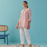 Pink Solid Tunic with Keyhole Neck and Bell Sleeves - Lakshita