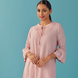 Pink Solid Tunic with Keyhole Neck and Bell Sleeves - Lakshita