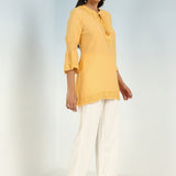 Yellow Solid Tunic with Keyhole Neck and Bell Sleeves