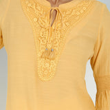 Yellow Solid Tunic with Keyhole Neck and Bell Sleeves