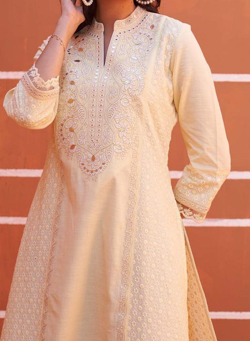 Lemon Yellow Mirror Work Schiffli Kurta - Lakshita