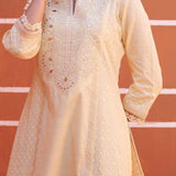 Lemon Yellow Mirror Work Schiffli Kurta - Lakshita