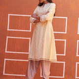 Lemon Yellow Mirror Work Schiffli Kurta - Lakshita