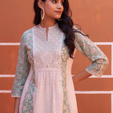 Green schiffli A-Line Kurta with Yoke Sequins Work - Lakshita