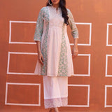 Green schiffli A-Line Kurta with Yoke Sequins Work - Lakshita