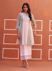 Green schiffli A-Line Kurta with Yoke Sequins Work - Lakshita