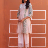 Green schiffli A-Line Kurta with Yoke Sequins Work - Lakshita