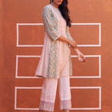 Green schiffli A-Line Kurta with Yoke Sequins Work - Lakshita