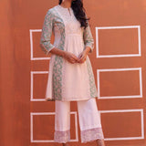 Green schiffli A-Line Kurta with Yoke Sequins Work - Lakshita