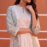 Green schiffli A-Line Kurta with Yoke Sequins Work - Lakshita