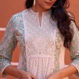 Green schiffli A-Line Kurta with Yoke Sequins Work - Lakshita