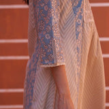 Blue schiffli A-Line Kurta with Yoke Sequins Work - Lakshita