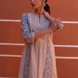 Blue schiffli A-Line Kurta with Yoke Sequins Work - Lakshita