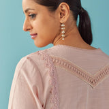 Solid Peach Textured Kurta Set with Schiffli & Lace Work - Lakshita