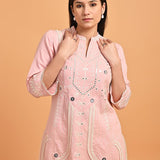 Pink Straight Embroidered Kurta with 3/4th Sleeves - Lakshita