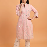 Pink Straight Embroidered Kurta with 3/4th Sleeves - Lakshita