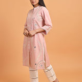 Pink Straight Embroidered Kurta with 3/4th Sleeves - Lakshita