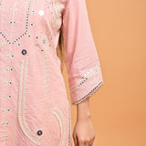 Pink Straight Embroidered Kurta with 3/4th Sleeves - Lakshita