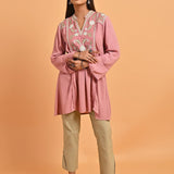 Pink Collared Tunic with Embroidery at Yoke - Lakshita