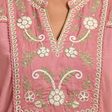 Pink Collared Tunic with Embroidery at Yoke - Lakshita