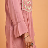 Pink Collared Tunic with Embroidery at Yoke - Lakshita