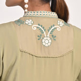 Sage Green Collared Tunic with Embroidery at Yoke - Lakshita