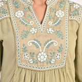 Sage Green Collared Tunic with Embroidery at Yoke - Lakshita