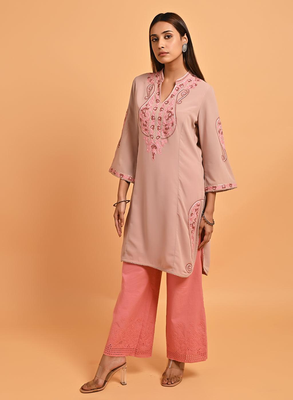 Nude Pink Mid-length Georgette Kurta for Women - Lakshita