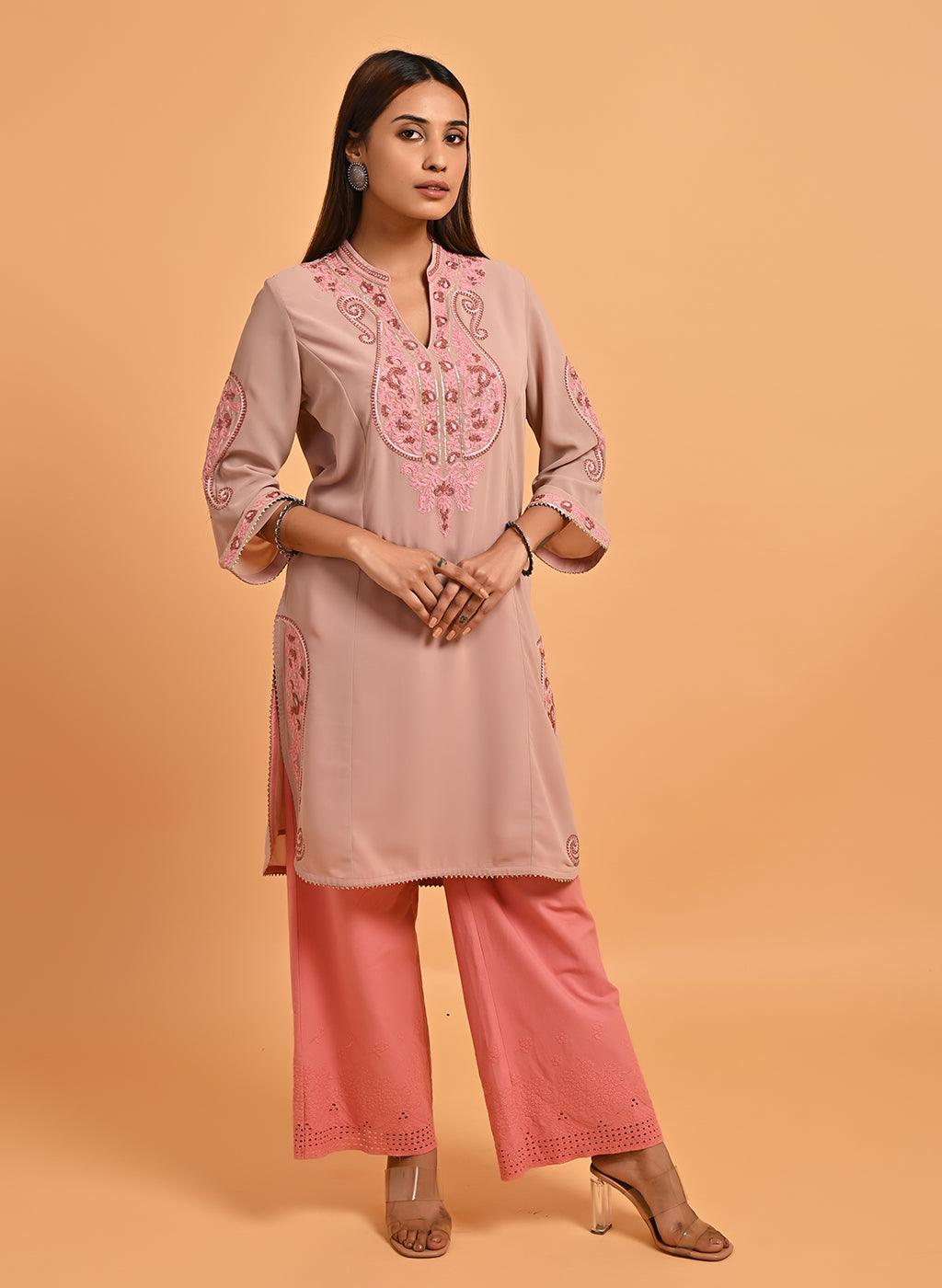 Nude Pink Mid-length Georgette Kurta for Women - Lakshita