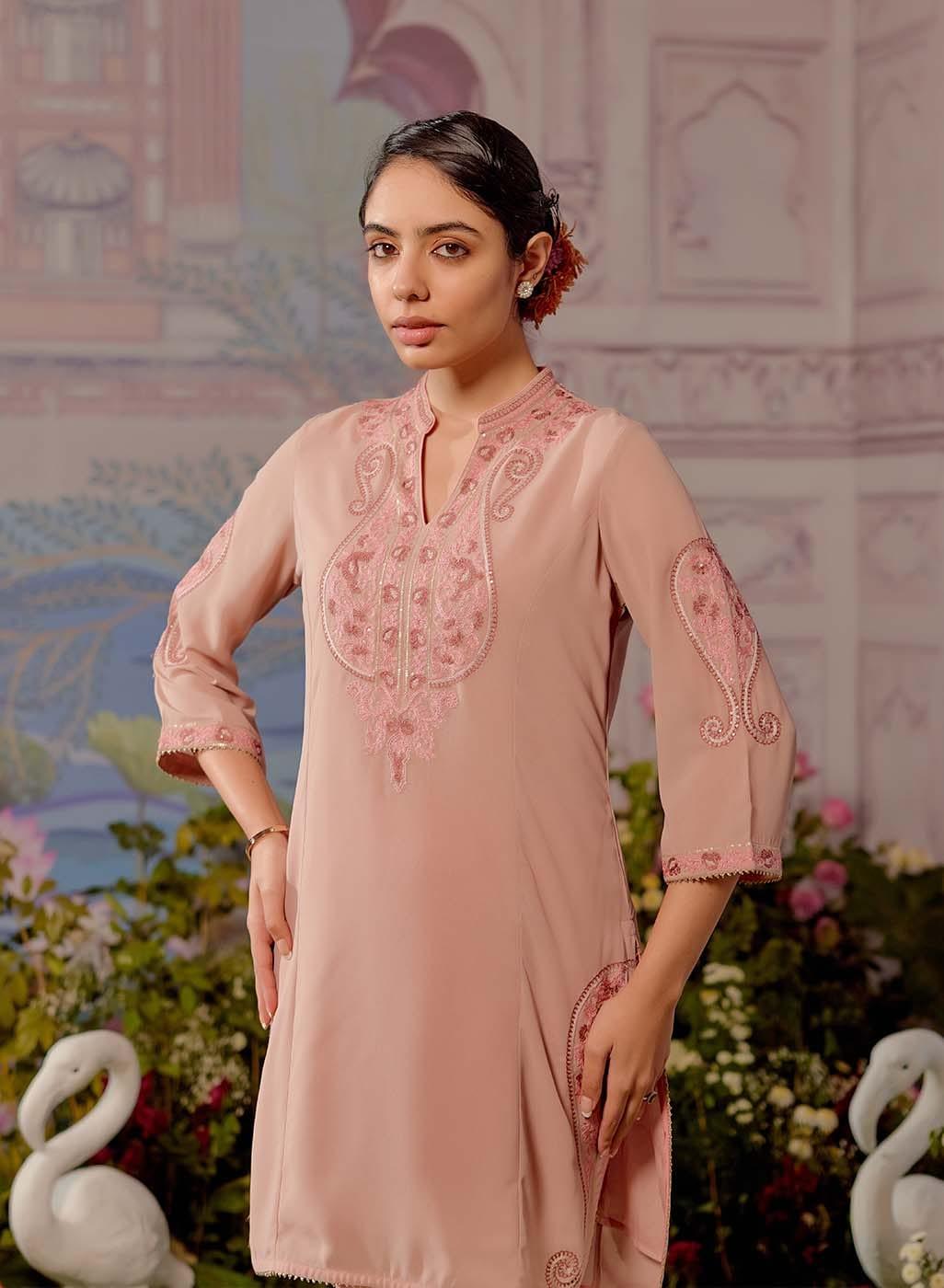 Nude Pink Mid-length Georgette Kurta for Women - Lakshita