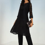 Black A Line Kalidaar Raschel Dress with Tassels