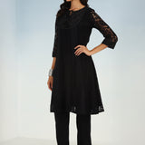 Black A Line Kalidaar Raschel Dress with Tassels