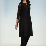 Black A Line Kalidaar Raschel Dress with Tassels