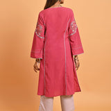 Carrot Pink Embroidered Long Kurta for Women - Lakshita