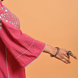 Carrot Pink Embroidered Long Kurta for Women - Lakshita