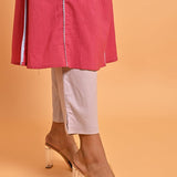 Carrot Pink Embroidered Long Kurta for Women - Lakshita