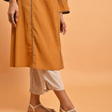 Spicy Mustard Embroidered A-Line Long Kurta - Lakshita