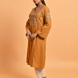 Spicy Mustard Embroidered A-Line Long Kurta - Lakshita