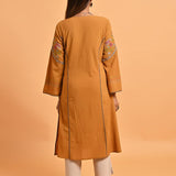 Spicy Mustard Embroidered A-Line Long Kurta - Lakshita