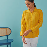 Mustard Cut Work Classic Shirt with Beads Button - Lakshita