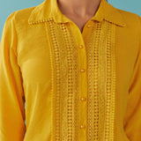 Mustard Cut Work Classic Shirt with Beads Button - Lakshita