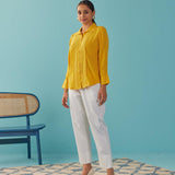 Mustard Cut Work Classic Shirt with Beads Button - Lakshita