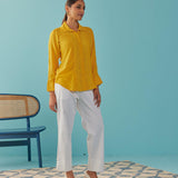 Mustard Cut Work Classic Shirt with Beads Button - Lakshita